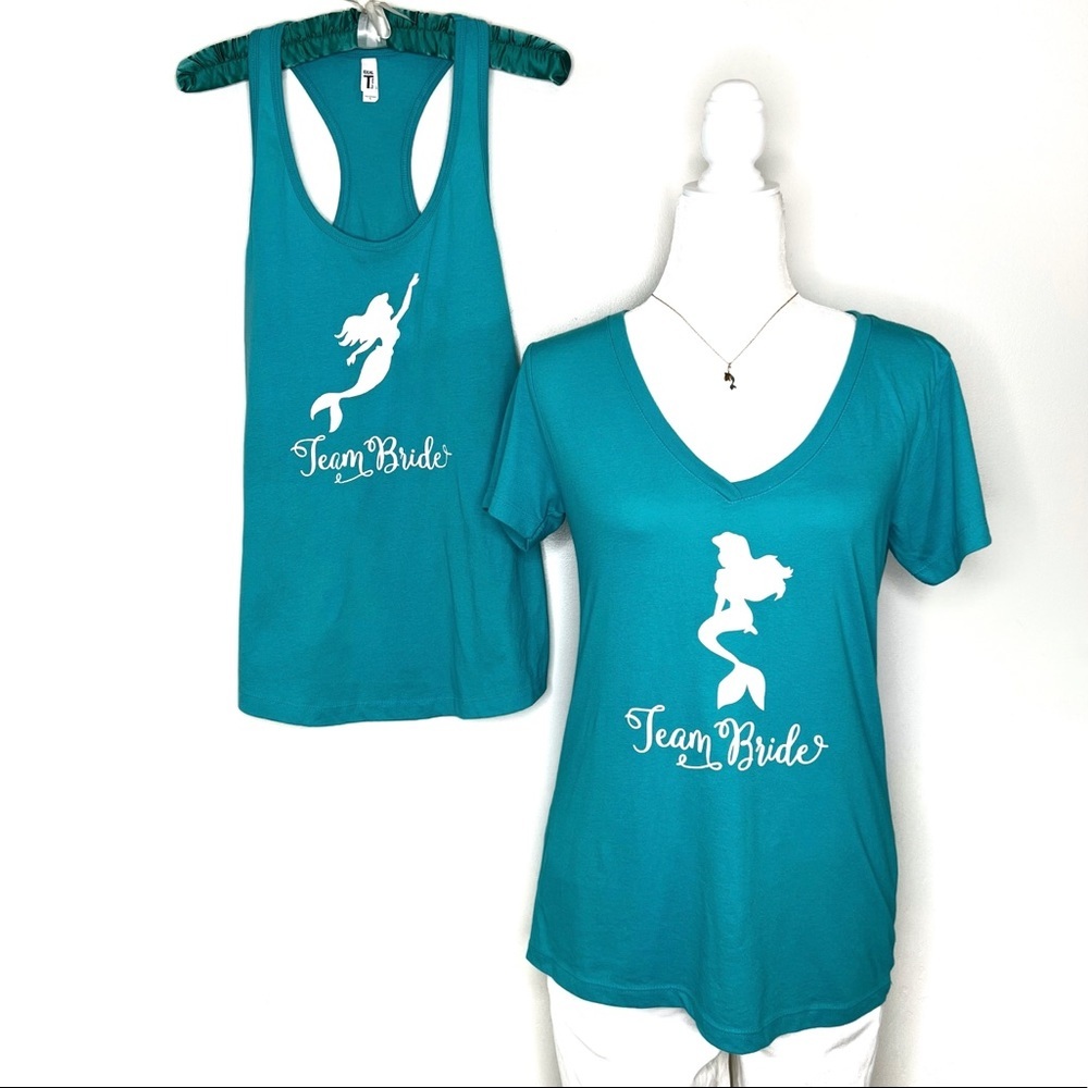 Team Bride Lot Little Mermaid Ariel Tee and Tank Bachelorette Turquoise Large L